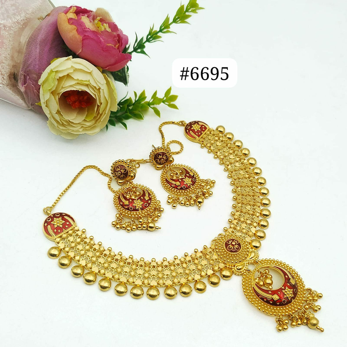 Designer Gold Plated Long Necklace Set, PMJ Model No: 6695