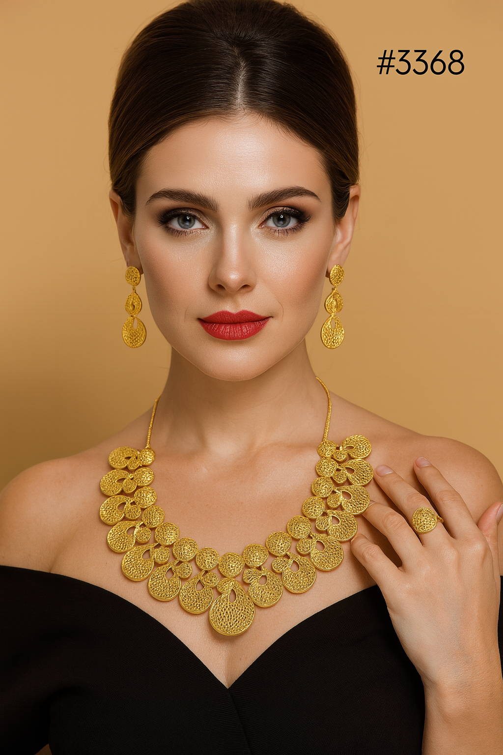 Gold Plated Hand Made Short Necklace Set, PMJ Model No: 3368