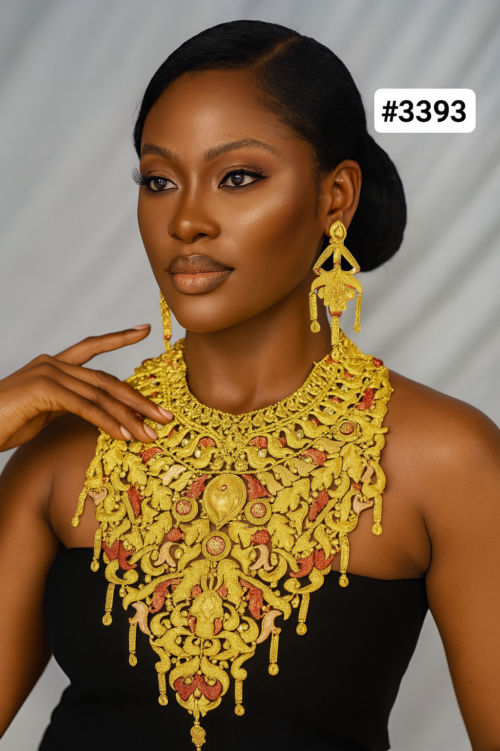 Gold Plated Hand Made Jewelry Long Necklace Set, PMJ Model No: 3393