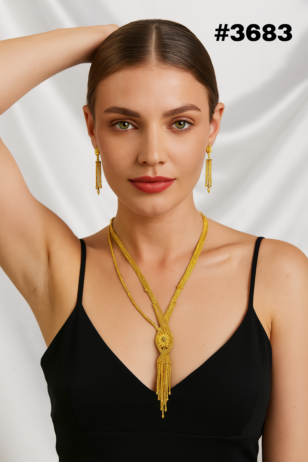 Exclusive Gold Plated Long Necklaces Set, PMJ Model No: 3683