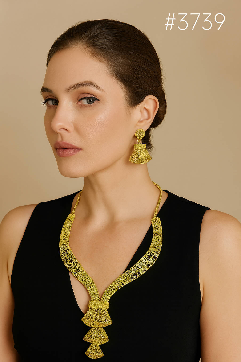 Gold Plated Bridal Short Necklace Set, PMJ Model No: 3739