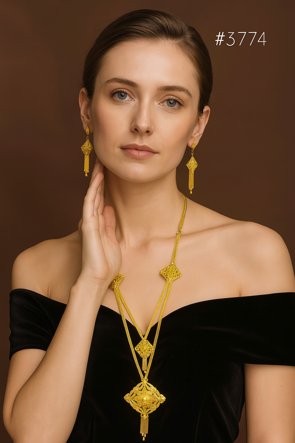 Exclusive Gold Plated Long Necklaces Set, PMJ Model No: 3774