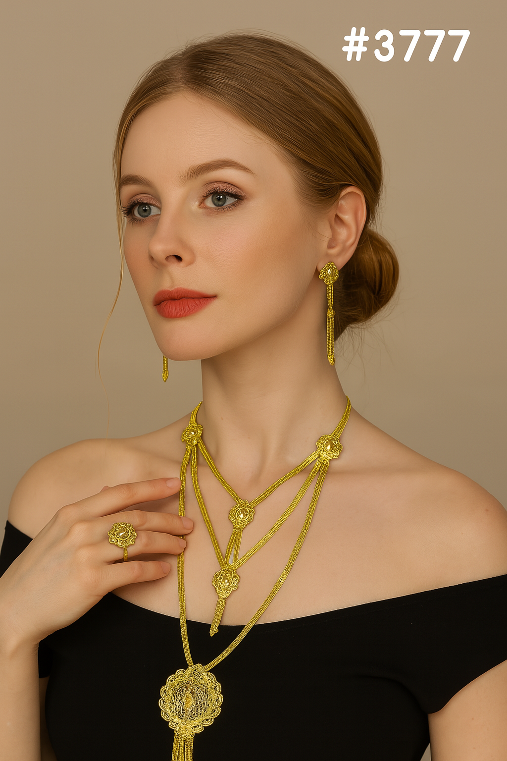 Exclusive Gold Plated Long Necklaces Set, PMJ Model No: 3777