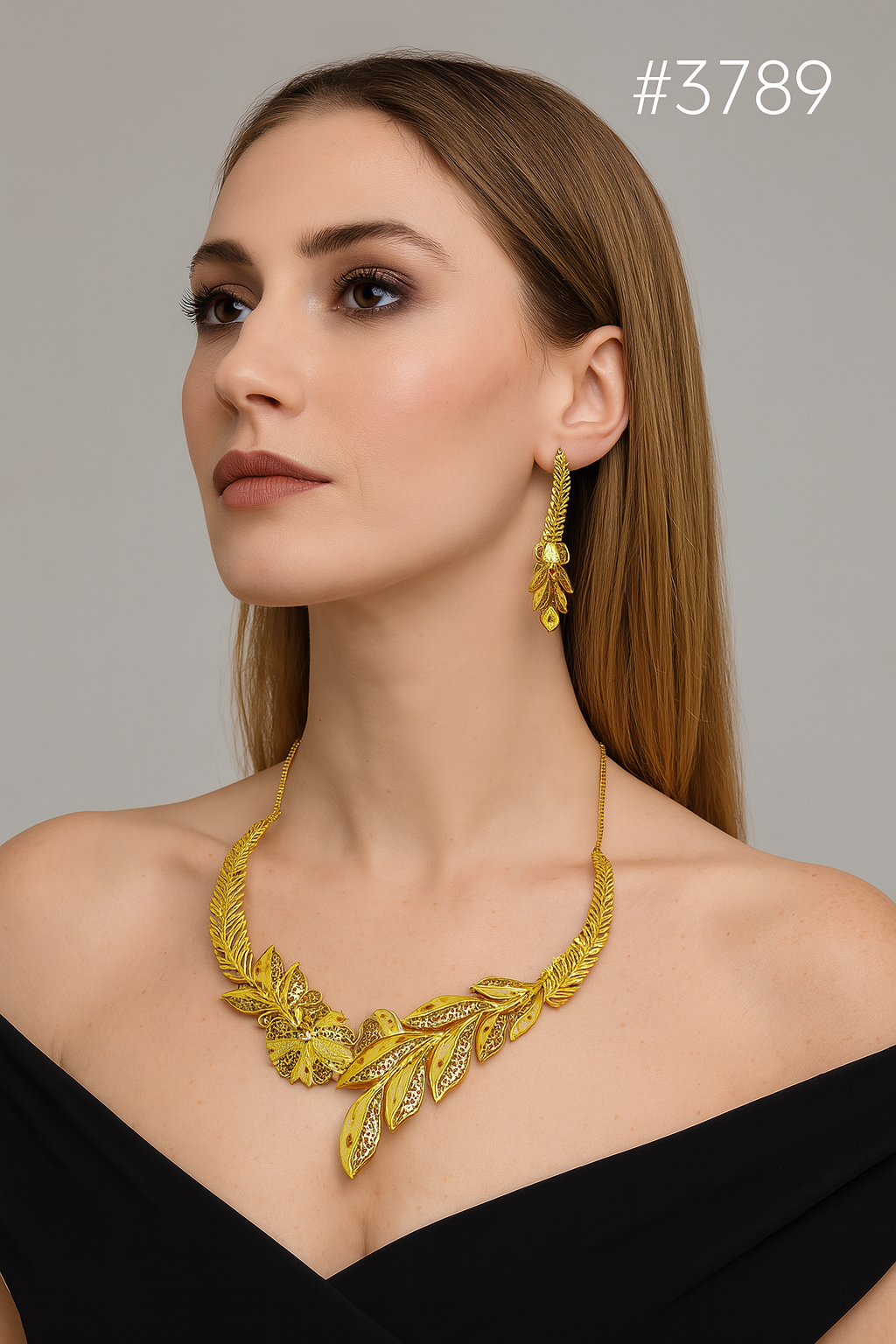 Gold Plated Bridal Short Necklace Set, PMJ Model No: 3789