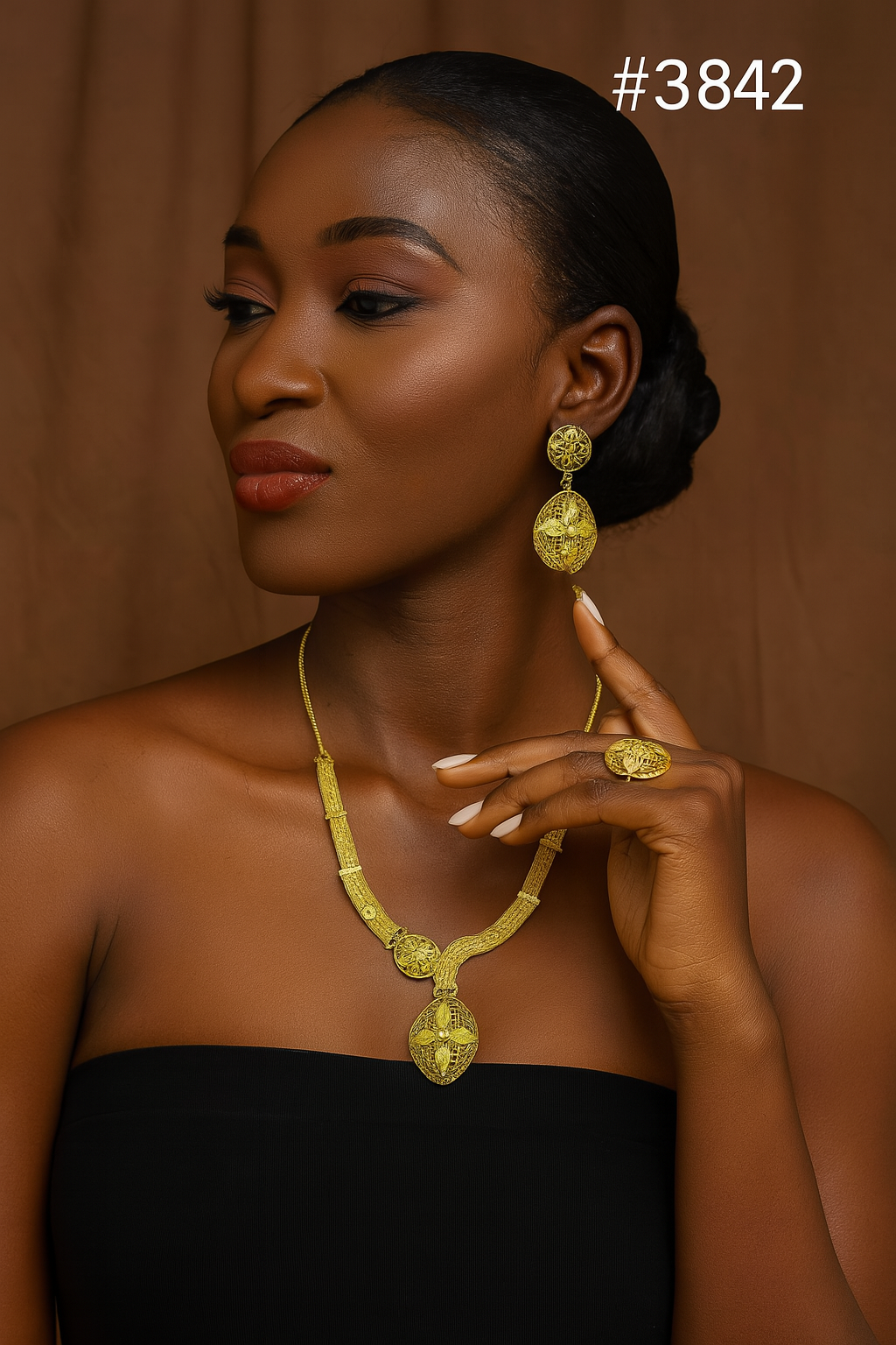 Gold Plated Bridal Short Necklace Set, PMJ Model No: 3842