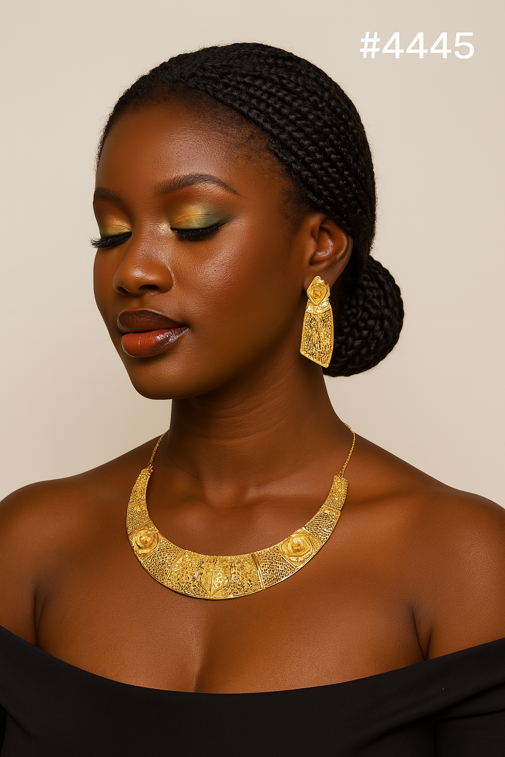 Gold Plated Hand Made Short Necklace Set, PMJ Model No: 4445