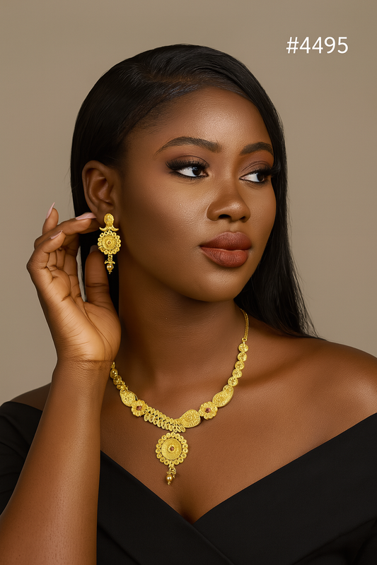 Gold Plated Bridal Short Necklace Set, PMJ Model No: 4495