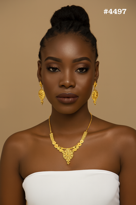 Gold Plated Bridal Short Necklace Set, PMJ Model No: 4497