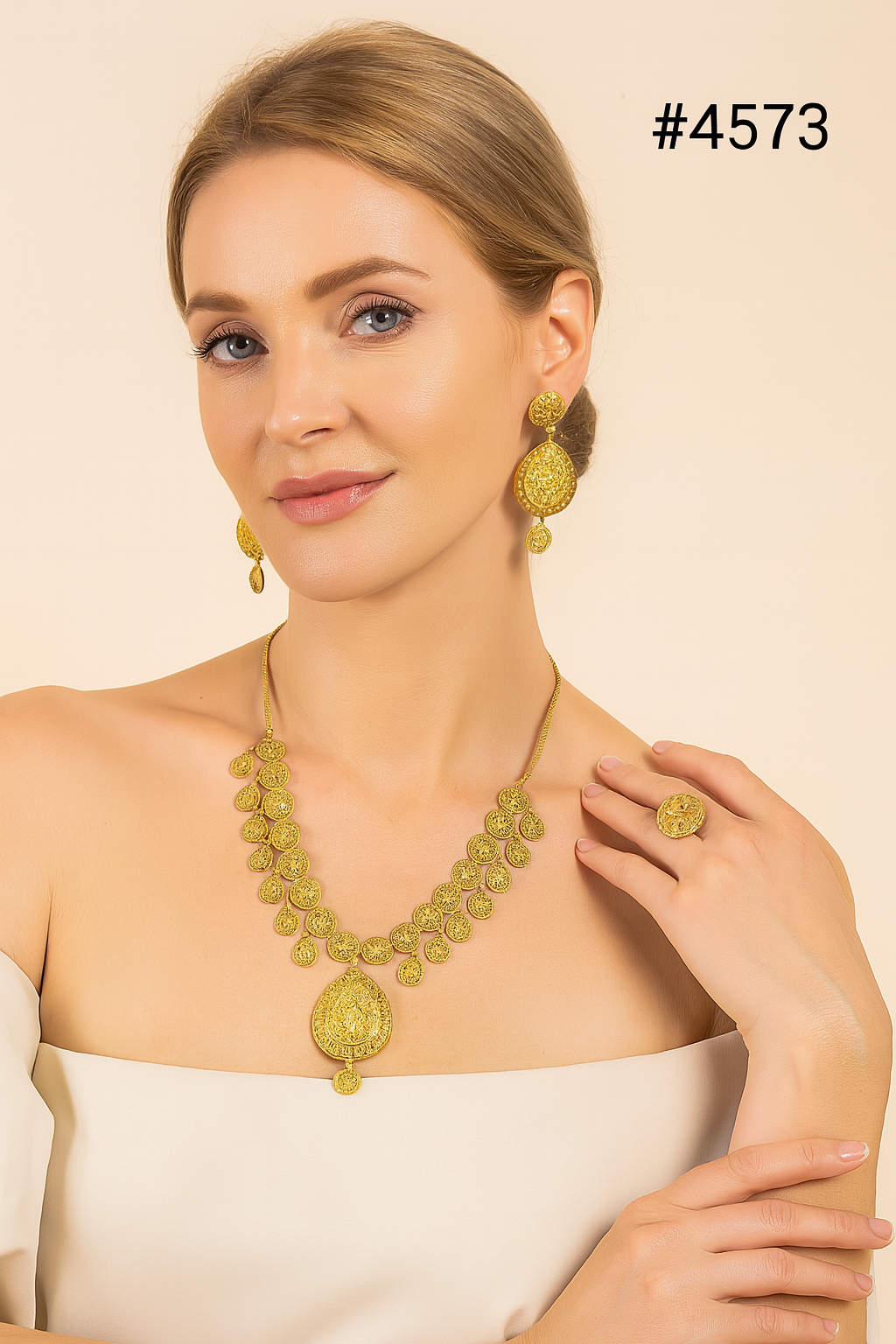 Gold Plated Bridal Short Necklace Set, PMJ Model No: 4573