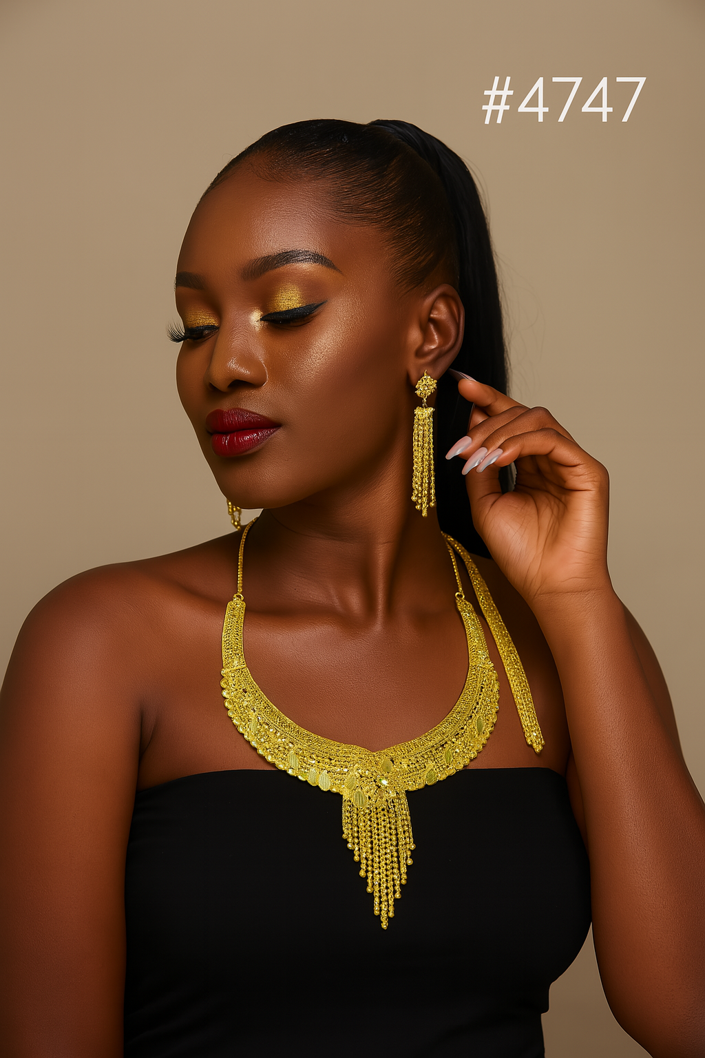 Gold Plated Bridal Short Necklace Set, PMJ Model No: 4747