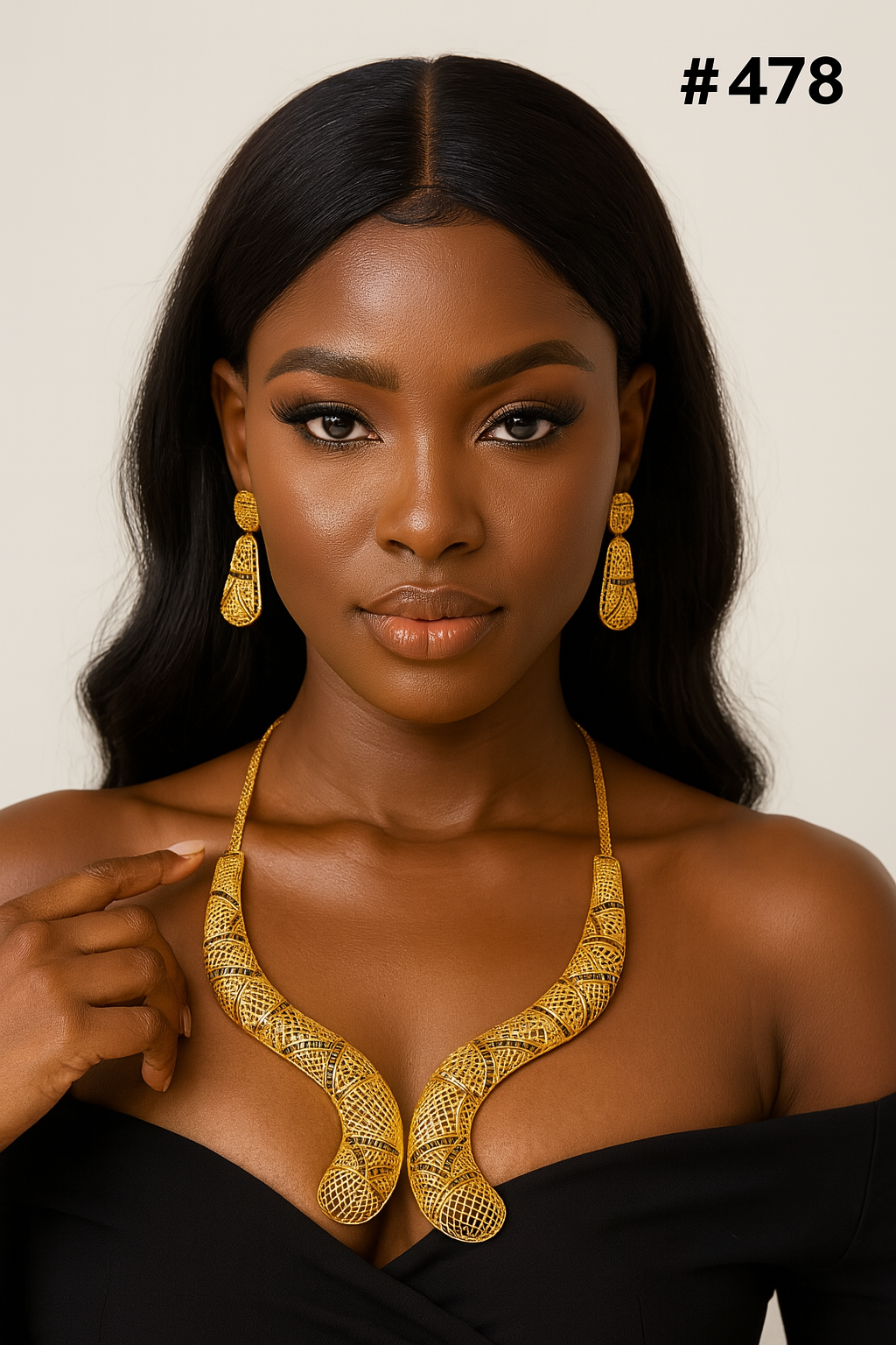 PMJ Indian Fancy Gold Look Beautiful Necklace Set Bachchan Hollywood Movie Style Funky Jewelry Sale MODEL : 478