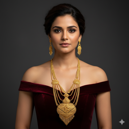 Exclusive Gold Plated Long Necklaces Set, PMJ Model No: 4890