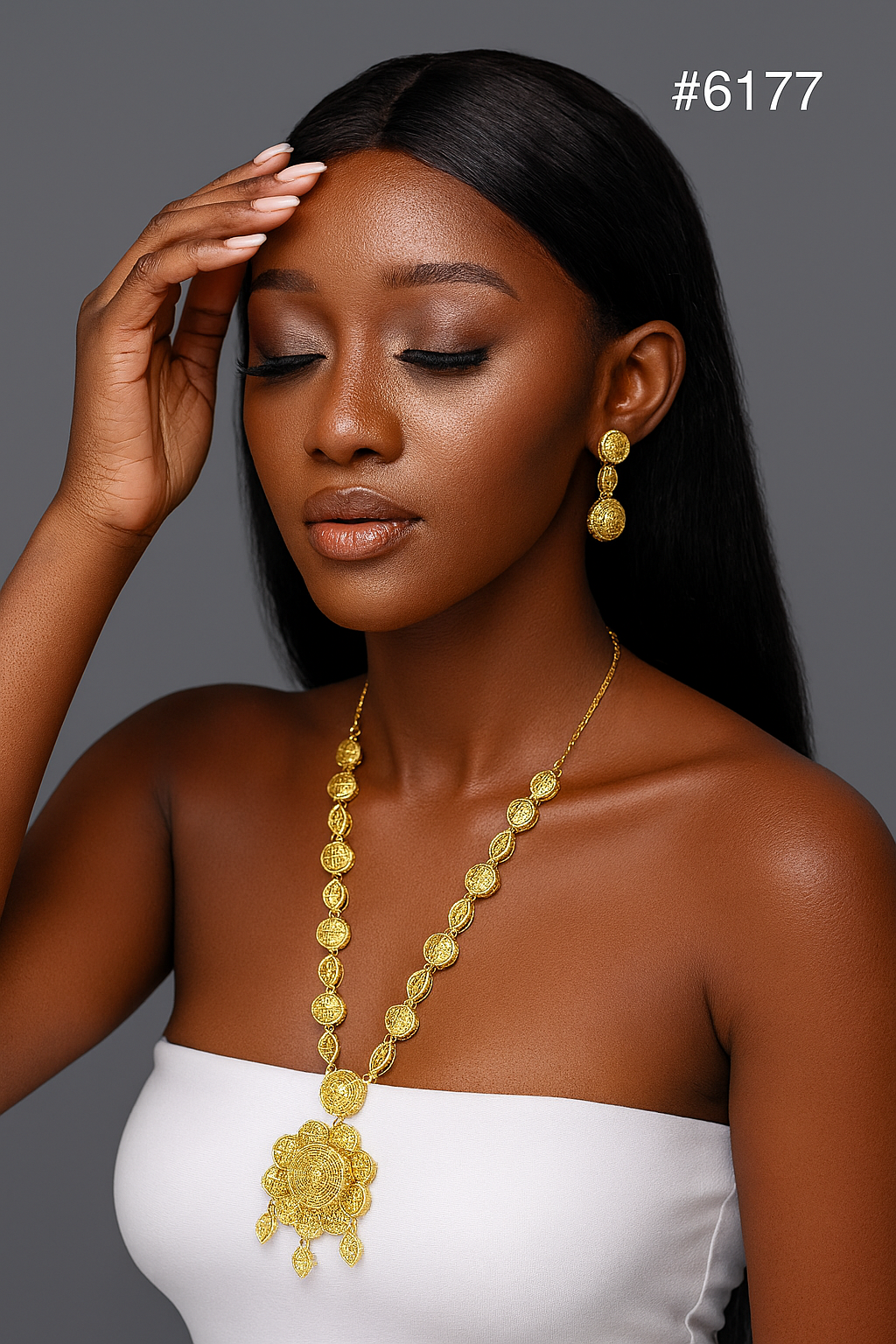 Gold Plated Long Necklace Set, PMJ Model No: 6177