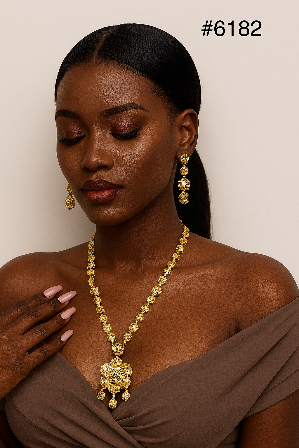 Gold Plated Long Necklace Set, PMJ Model No: 6182