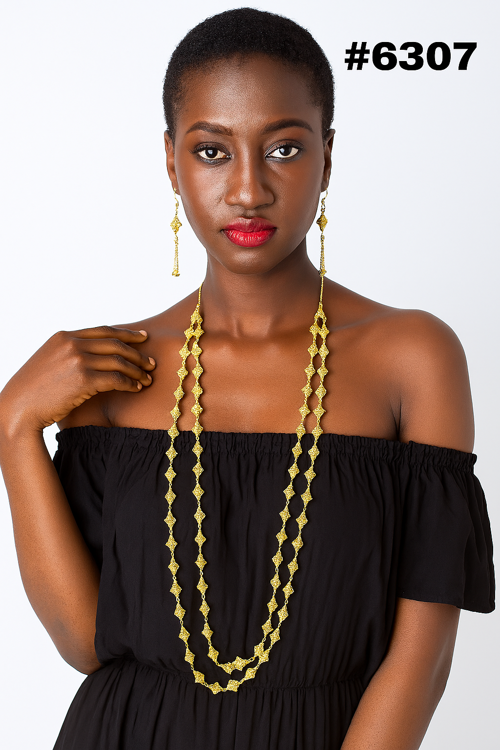 Designer Gold Plated Long Necklace Set, PMJ Model No: 6307