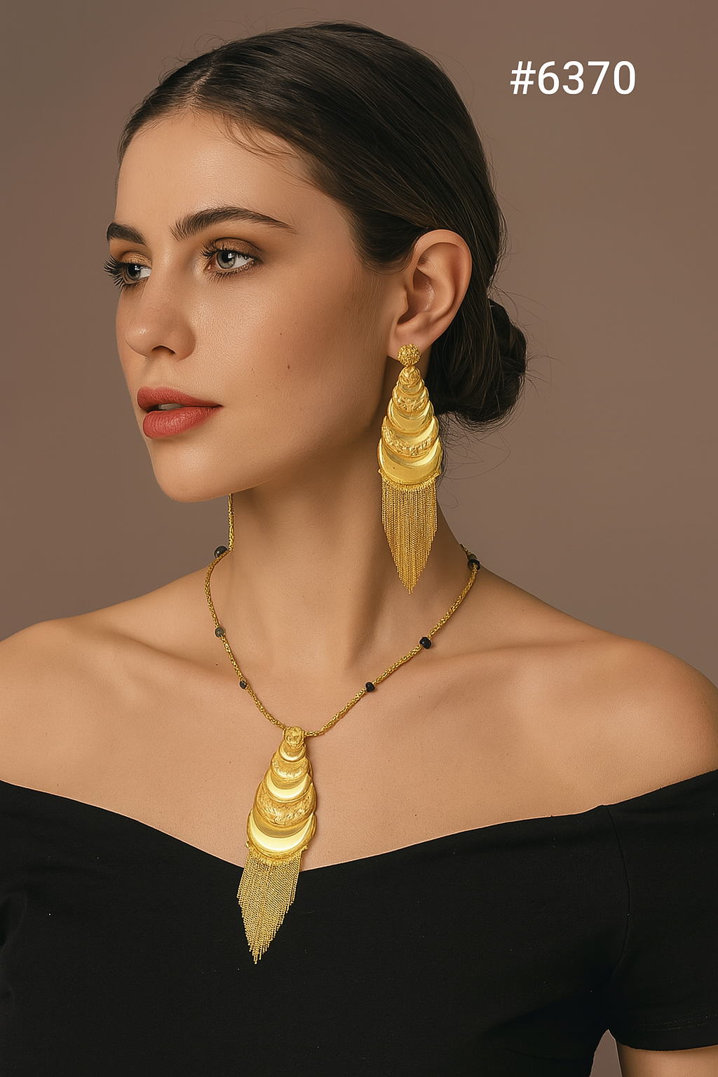 Gold Plated Hand Made Jewelry Long Necklace Set, PMJ Model No: 6370