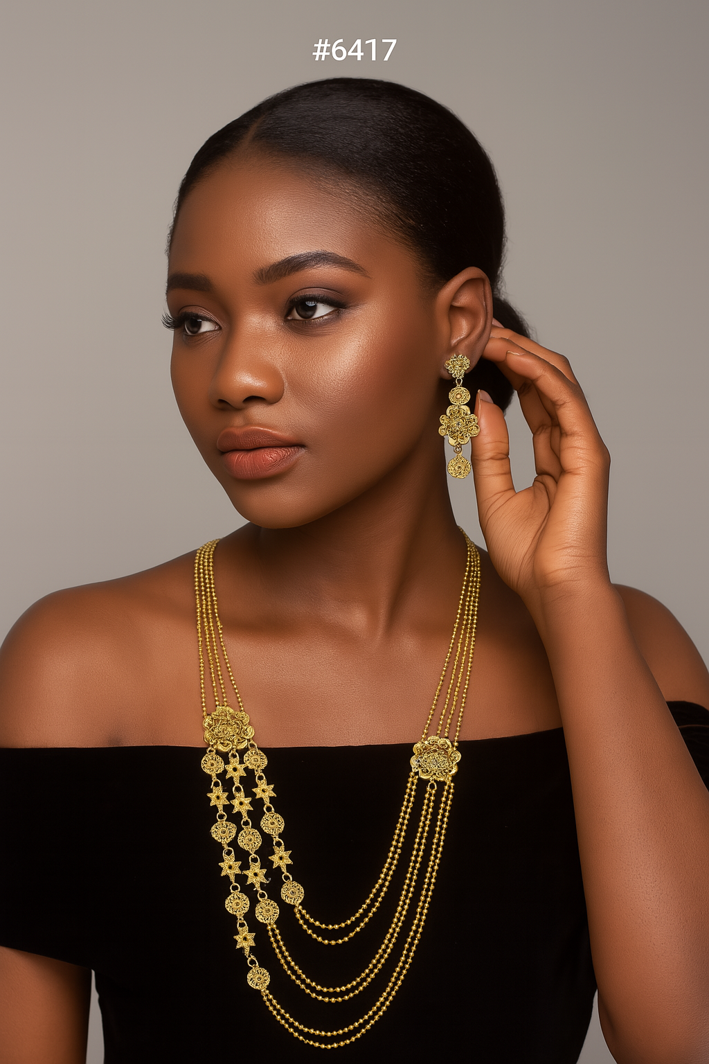 Gold Plated Hand Made Jewelry Long Necklace Set, PMJ Model No: 6417