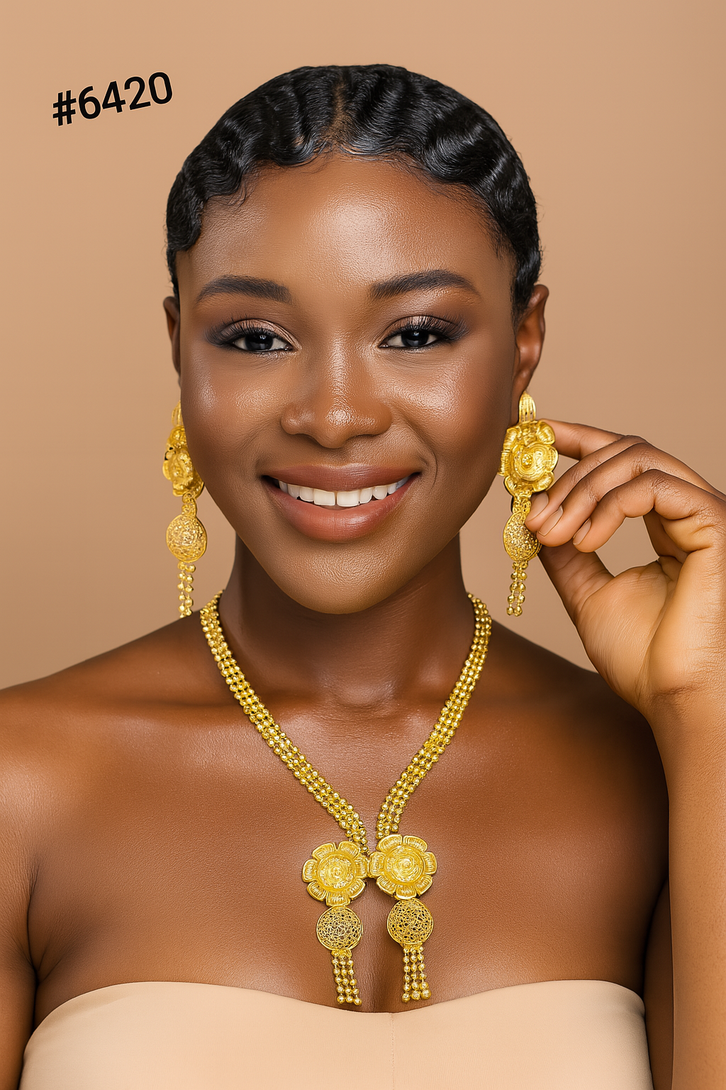 Gold Plated Hand Made Jewelry Long Necklace Set, PMJ Model No: 6420