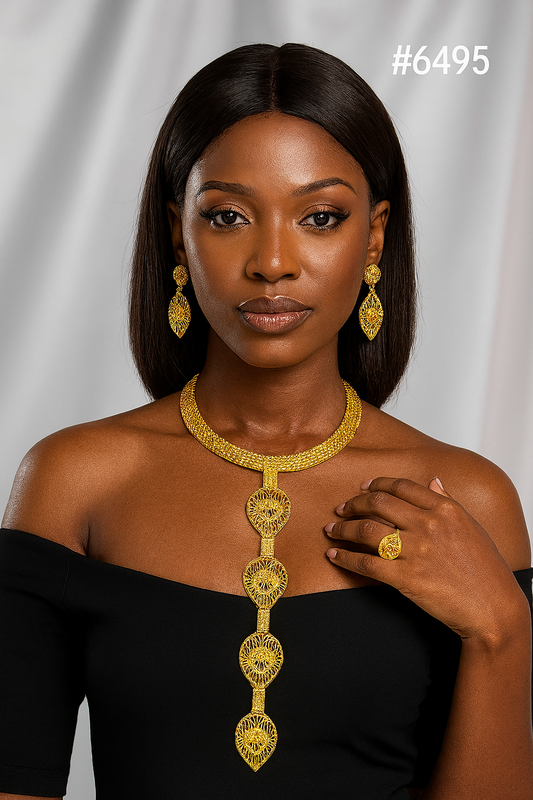 Designer Gold Plated Long Necklace Set, PMJ Model No: 6495
