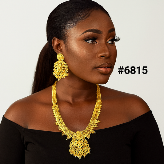 Gold Plated Long Necklace with Earrings Set, PMJ Model No: 6815