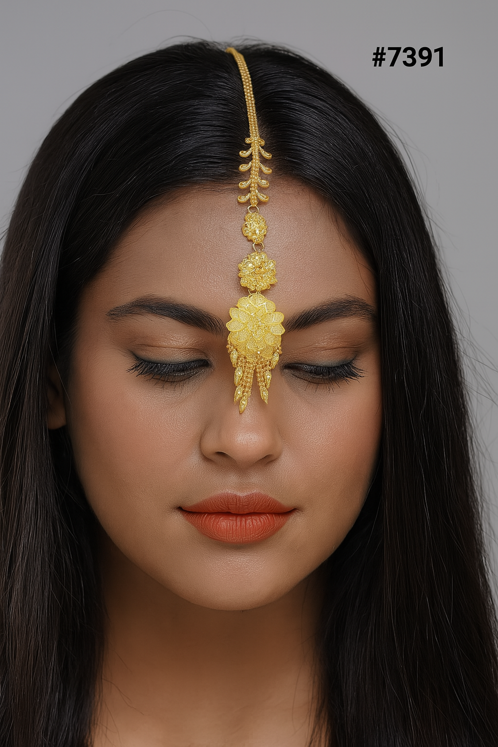 Gold Plated Head Chain ( Maang Tika ) PMJ Model No : 7391