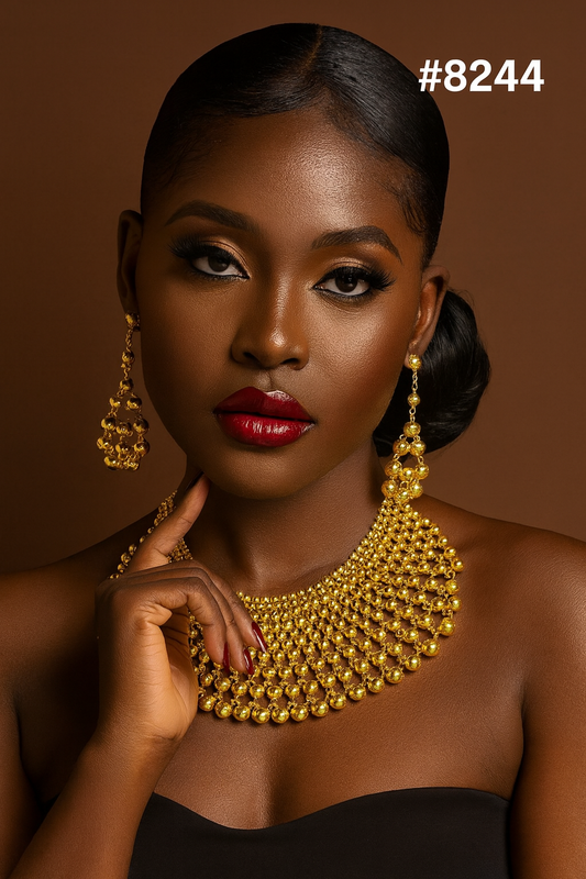 Bridal Gold Plated Jewelry Set Heavy Choker Necklace with Earrings & Bracelet PMJ model No : 8244