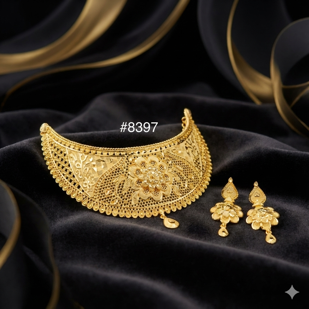 Gold Plated Floral choker necklace set Jewellery PMJ Model No : 8397