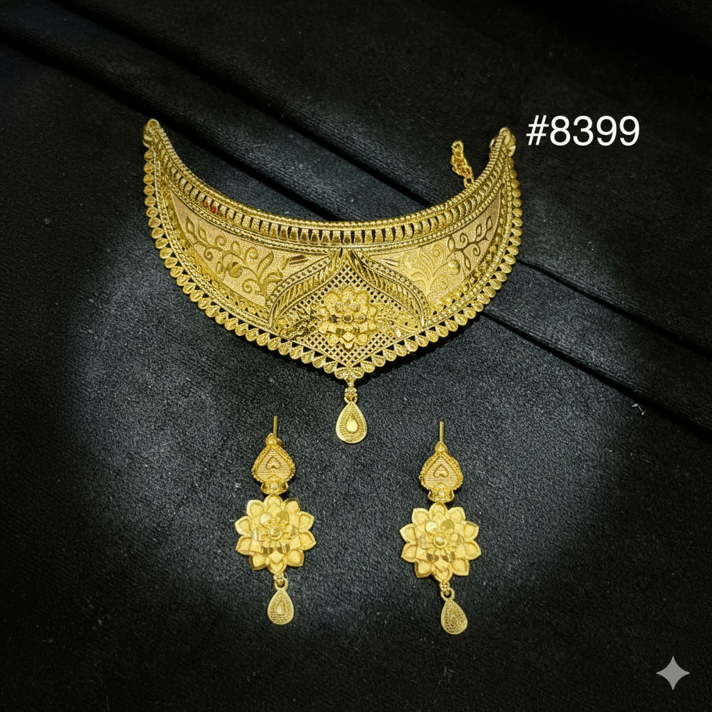 Gold Plated Floral choker necklace set Jewellery PMJ Model No : 8399