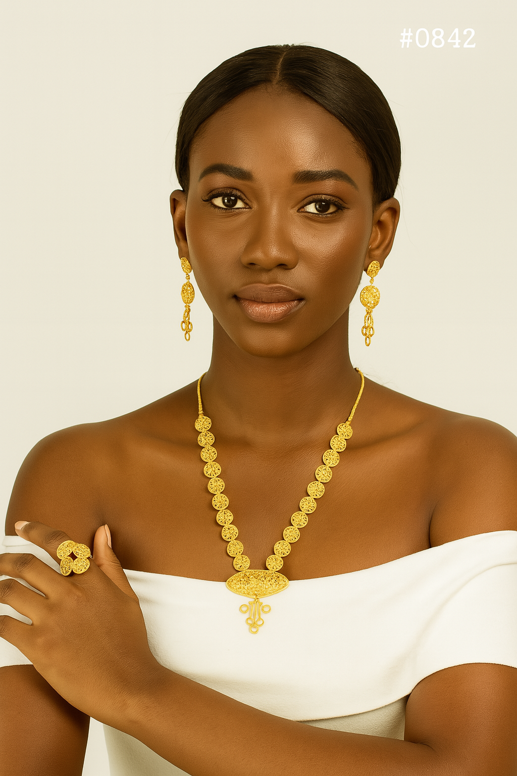 PMJ Gold Plated Sarah Gadon BeautifulHead & Shoulders Long Necklace Spice Jewelry Sale MODEL : 842