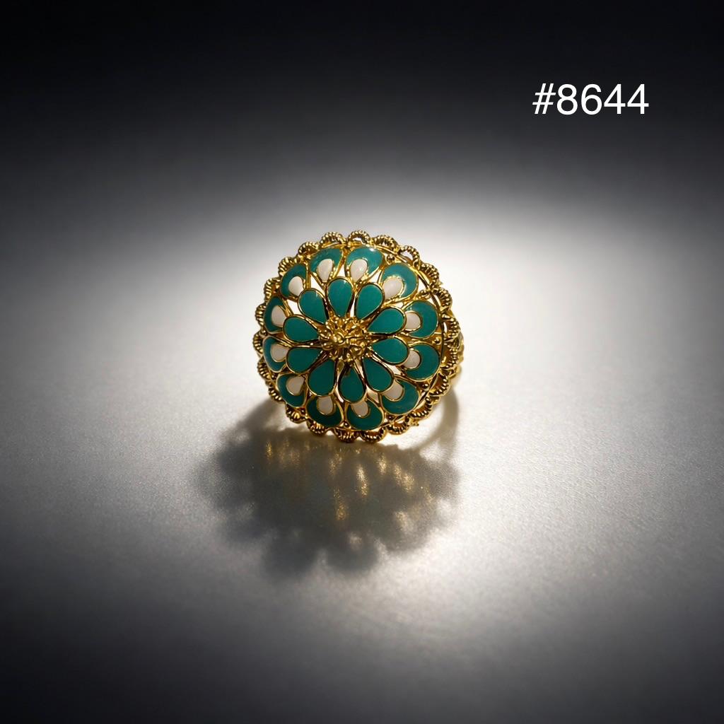 Poojamani Floral Enamel Gold Statement Ring – PMJ Model No 8644