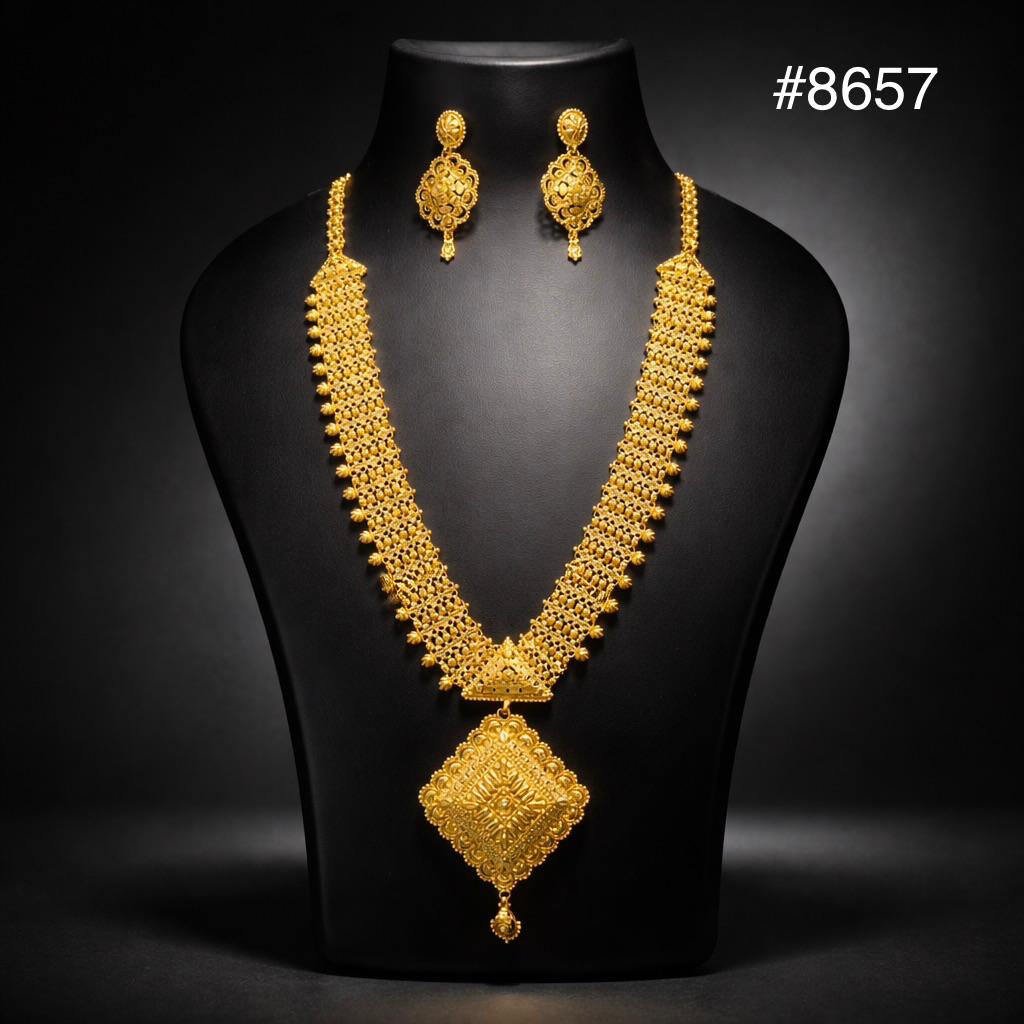 Gold Plated LONG NECKLACE 5 Gram Gold Plated Jewellery PMJ Model No : 8657