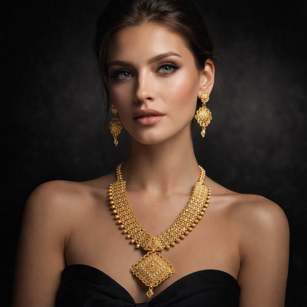 Gold Plated LONG NECKLACE 5 Gram Gold Plated Jewellery PMJ Model No : 8659