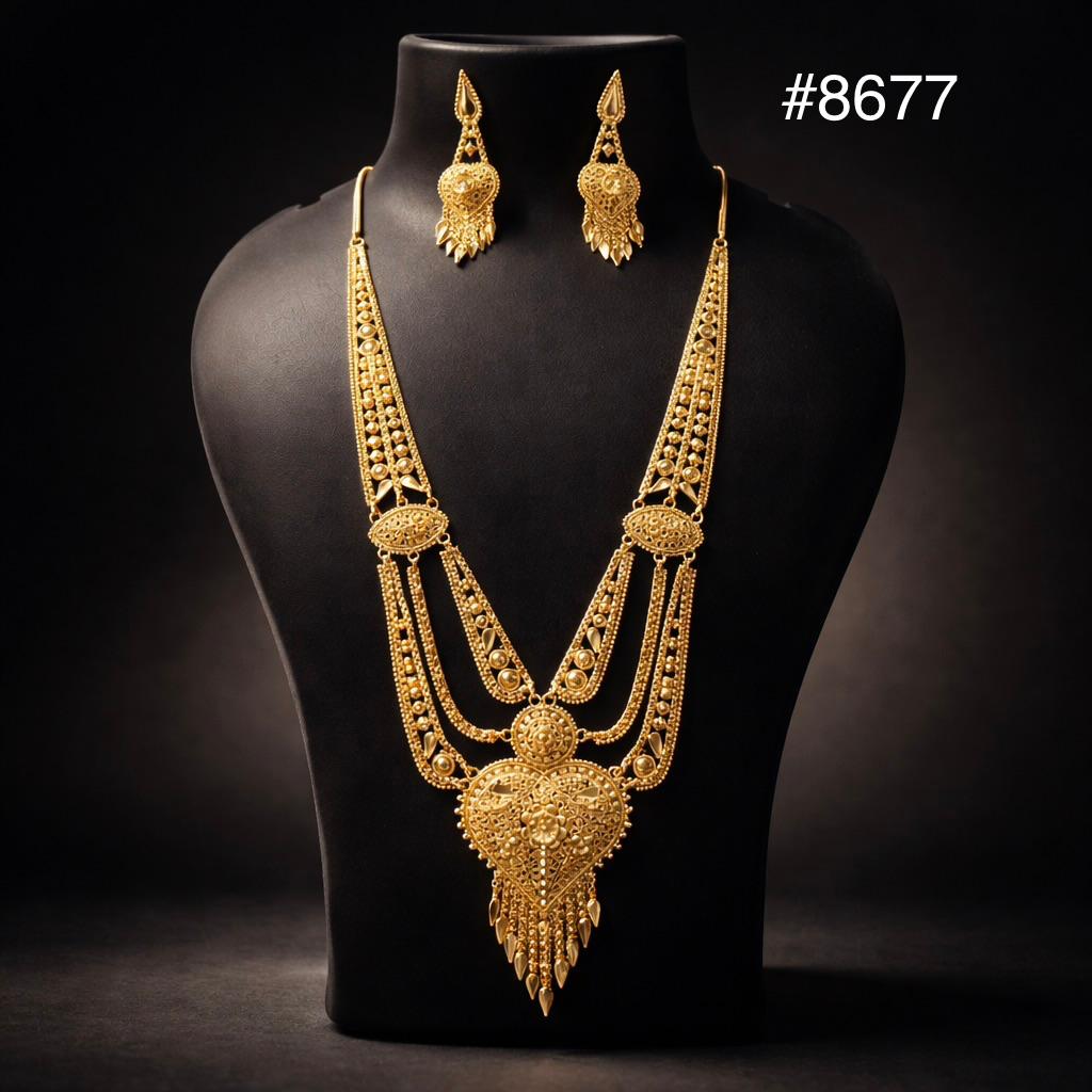 Poojamani Royal Filigree Long Necklace Set – PMJ Design No. 8677