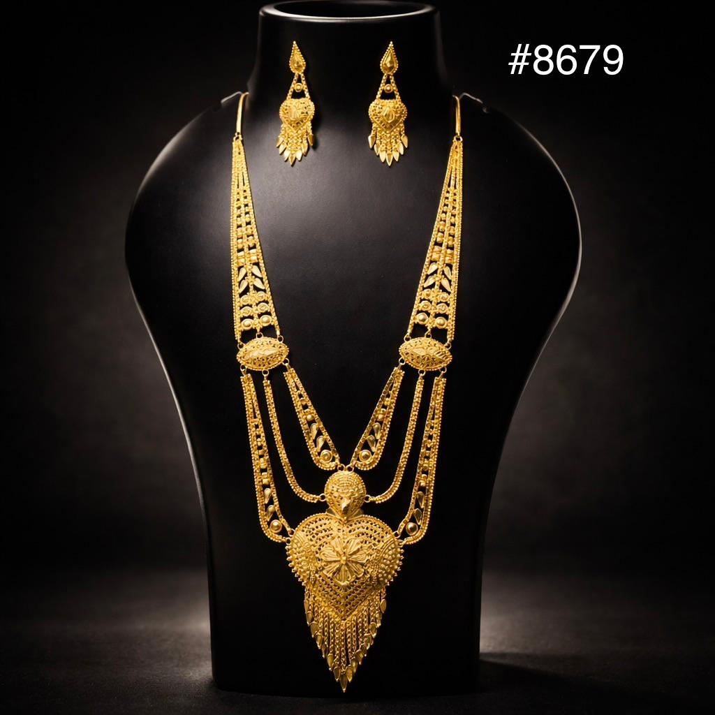 Poojamani Royal Filigree Long Necklace Set – PMJ Design No. 8679