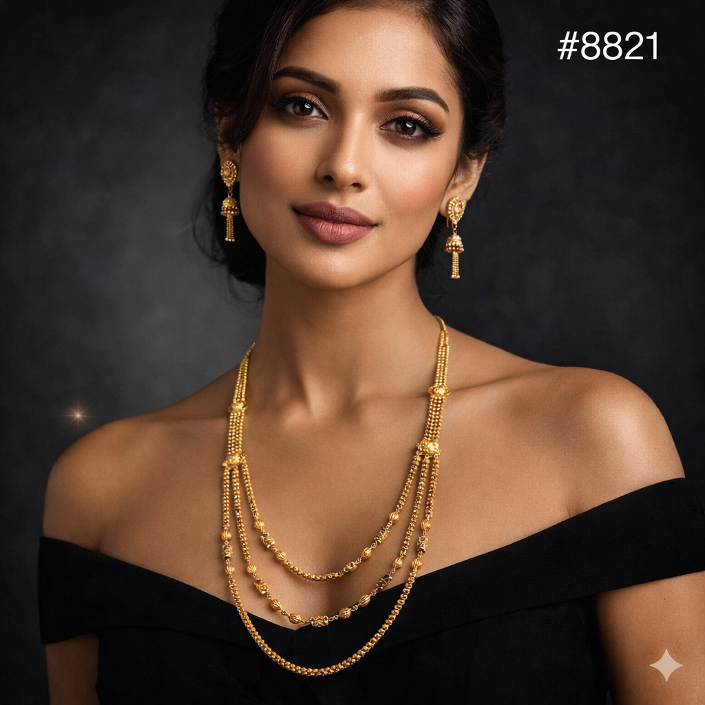 Gold Plated LONG NECKLACE 5 Gram Gold Plated Jewellery PMJ Model No : 8821