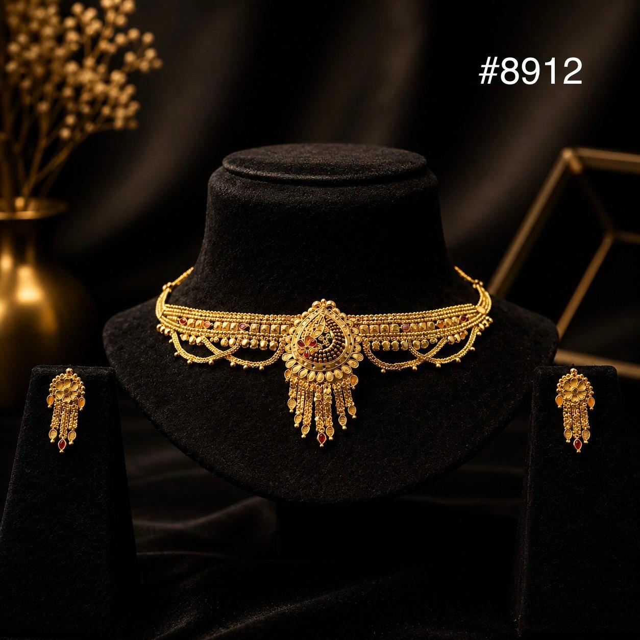 Gold Plated Bridal Short Necklace Set, PMJ Model No: 8912
