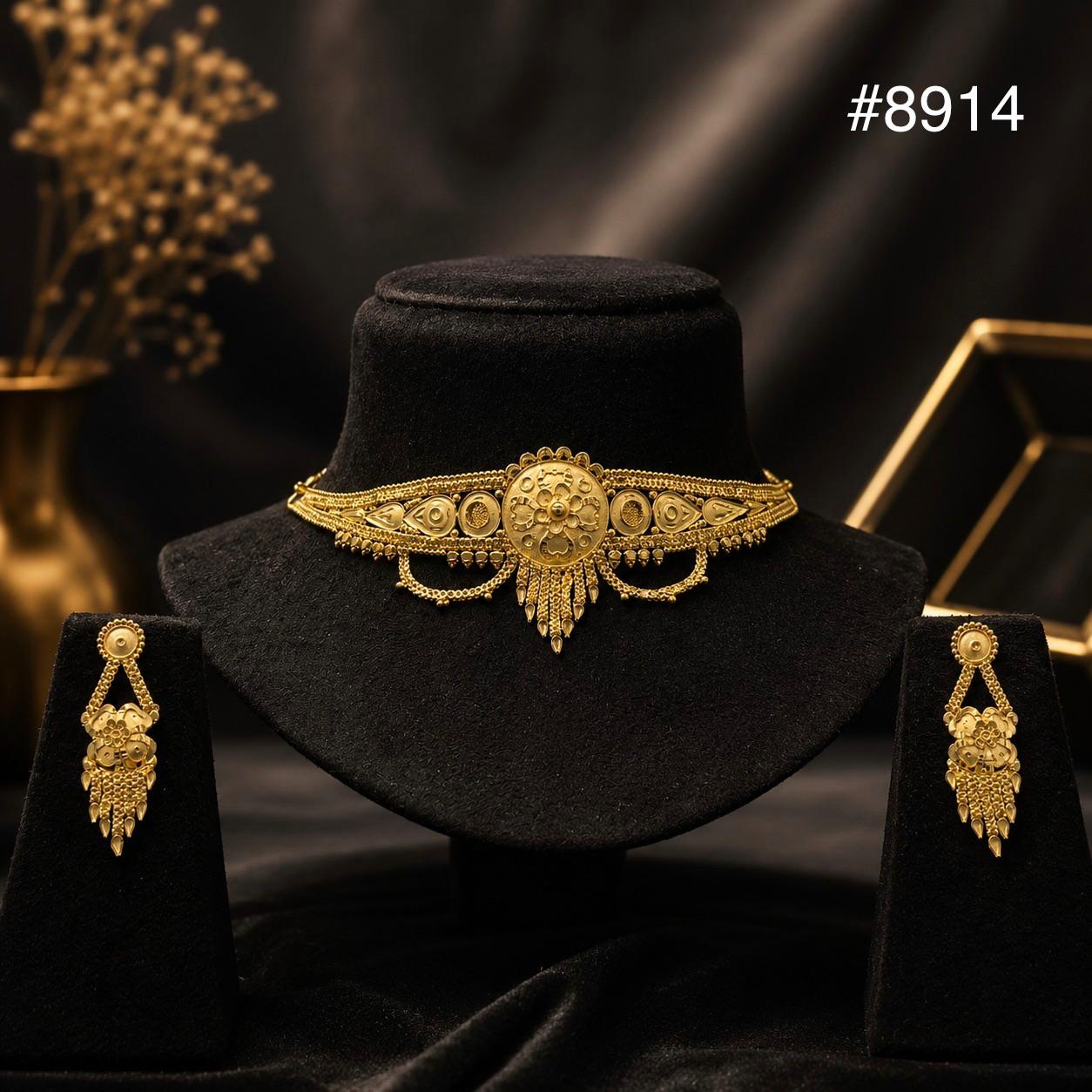 Gold Plated Bridal Short Necklace Set, PMJ Model No: 8914
