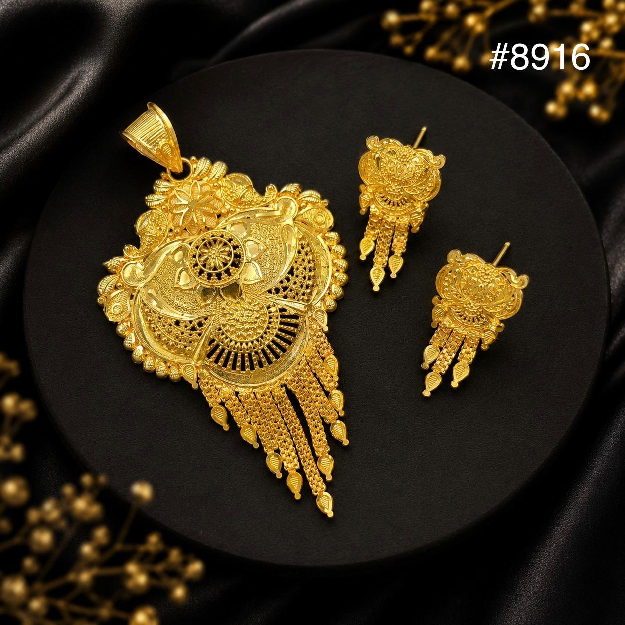 Gold Plated Pendant and Earring Set PMJ model no : 8916