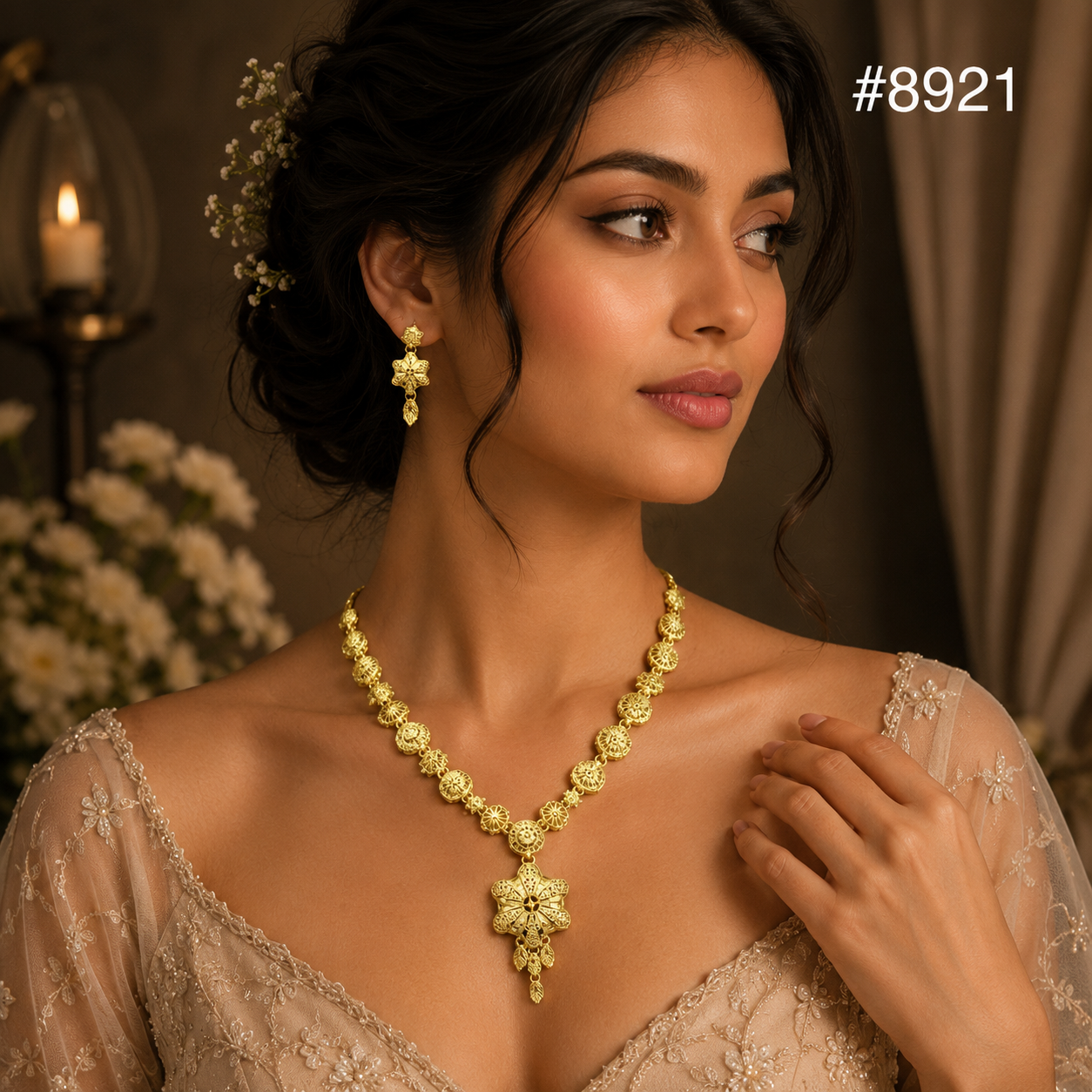 Gold Plated LONG NECKLACE 5 Gram Gold Plated Jewellery PMJ Model No : 8921