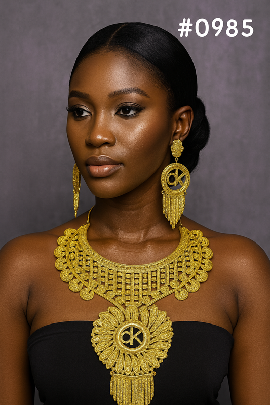 PMJ Kundan Gold Plated Beautiful Big Long Necklace Set with Earrings Costume Jewelry Sale MODEL : 985