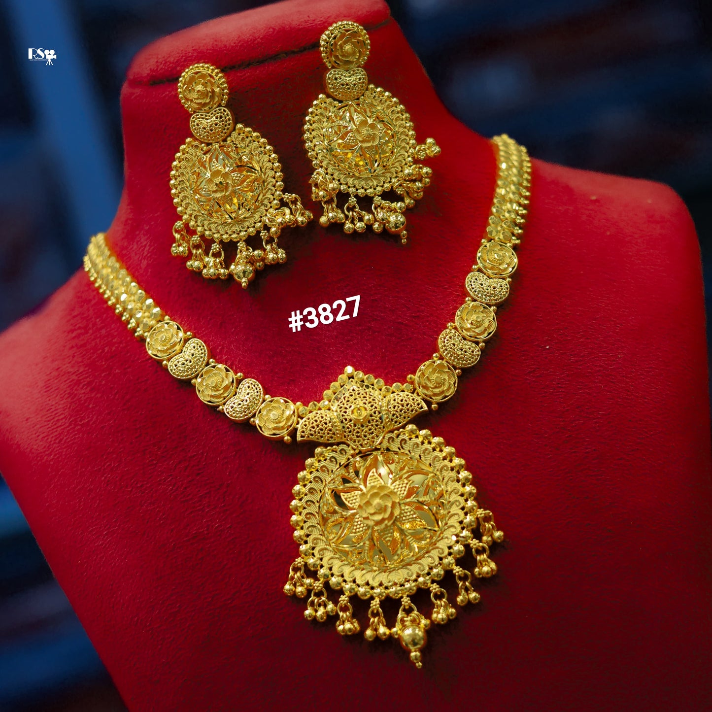 Gold Plated Bridal Short Necklace Set, PMJ Model No: 3827