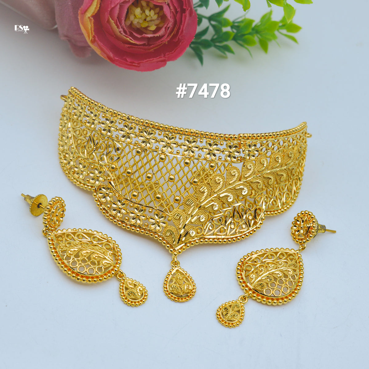 Gold Plated Short Necklace 1 Gram Gold Plated Jewellery PMJ Model No : 7478