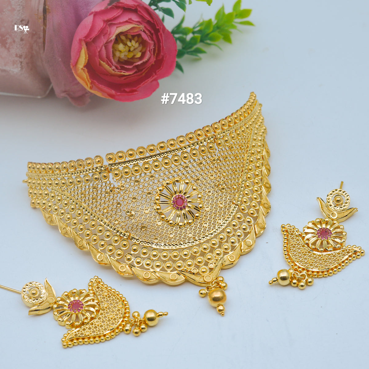 Gold Plated Short Necklace 1 Gram Gold Plated Jewellery PMJ Model No : 7483