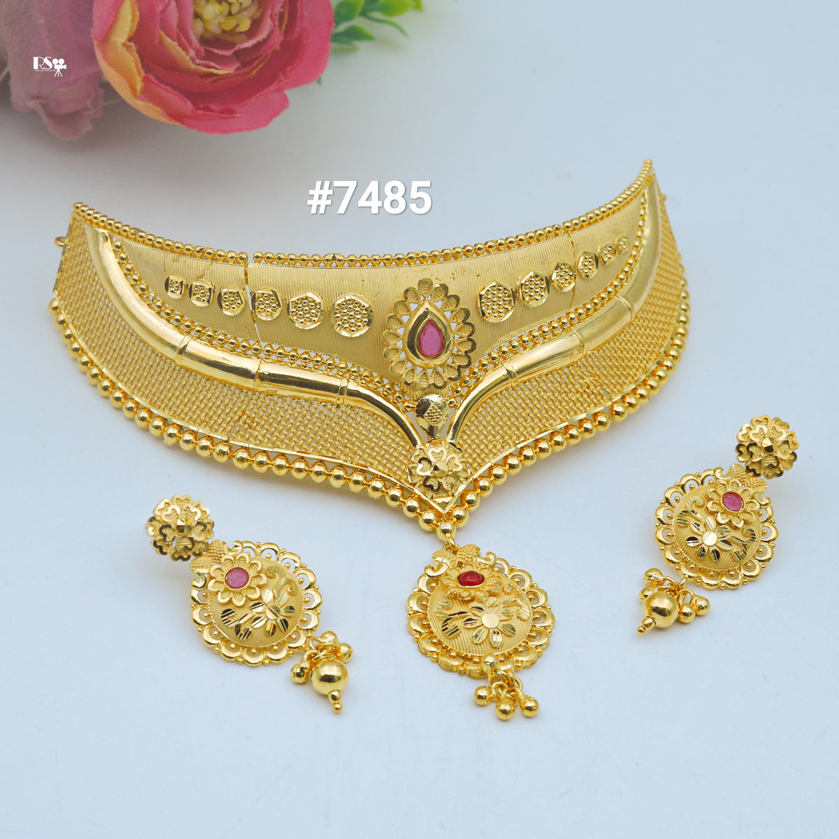 Gold Plated Short Necklace 1 Gram Gold Plated Jewellery PMJ Model No : 7485