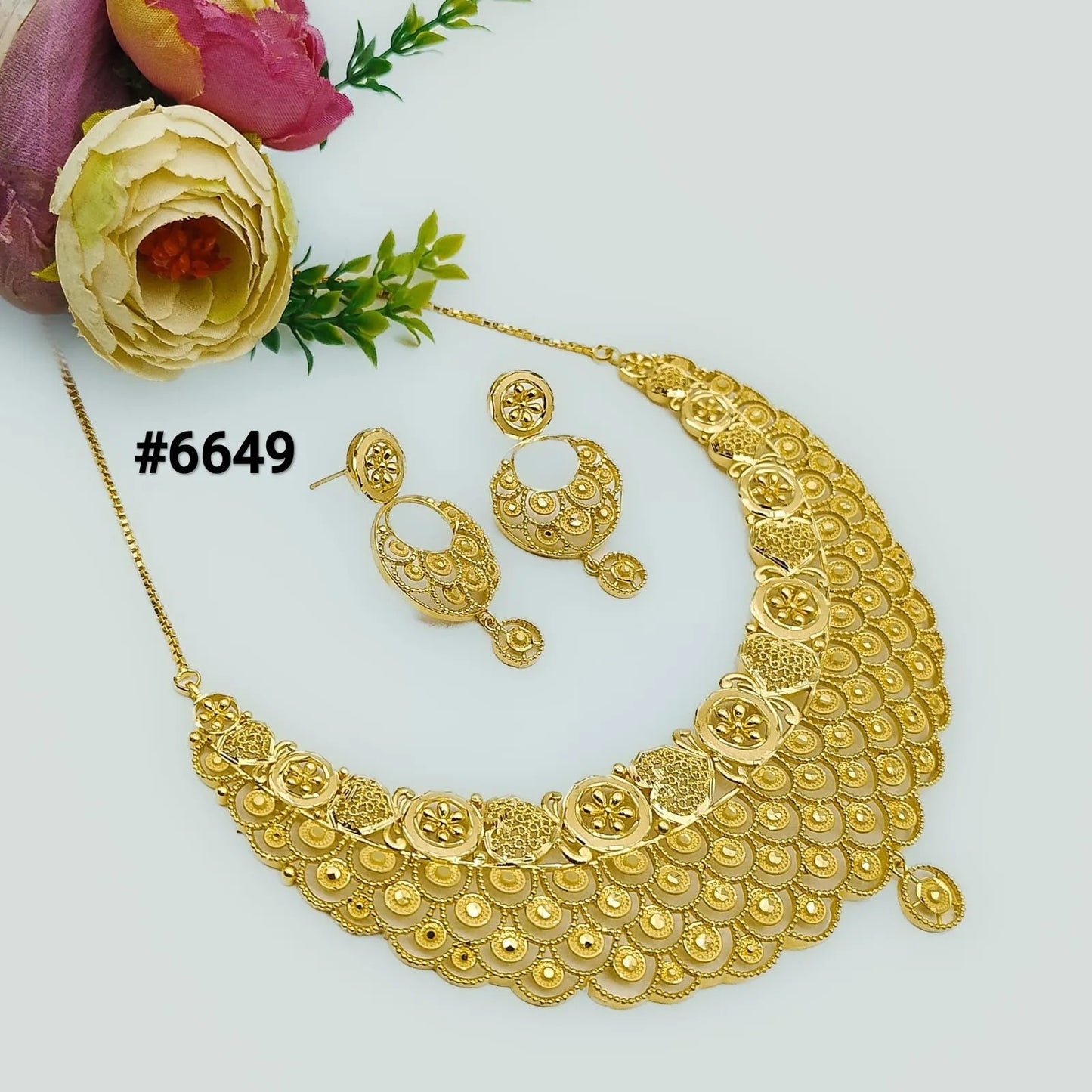Gold Plated Bridal Short Necklace Set, PMJ Model No: 6649