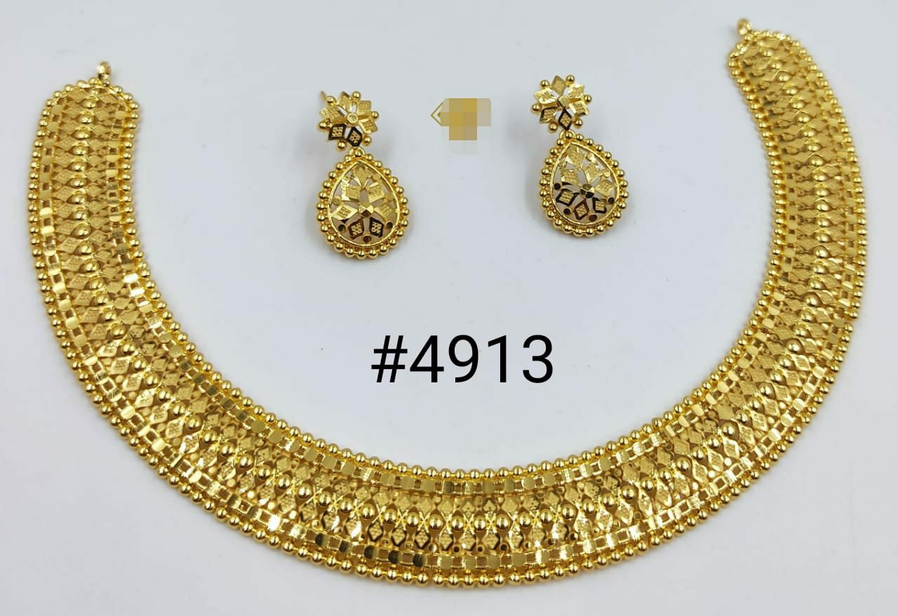Gold Plated Bridal Short Necklace Set, PMJ Model No: 4913