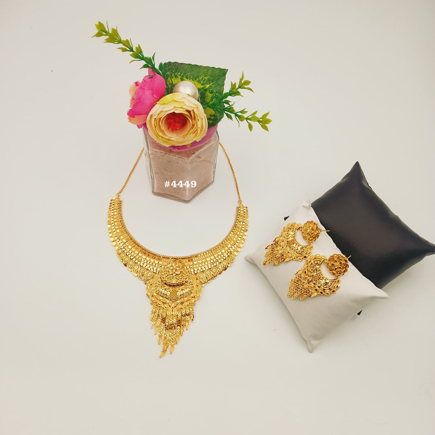 Gold Plated Hand Made Short Necklace Set, PMJ Model No: 4449