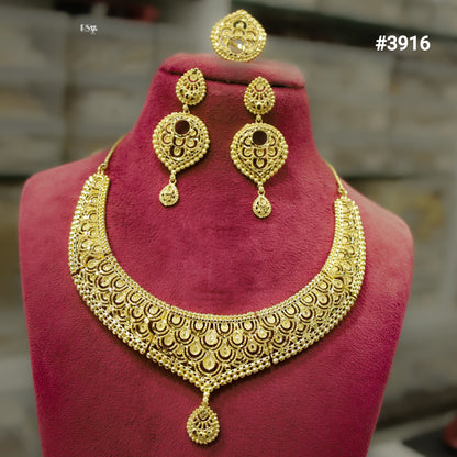 Gold Plated Bridal Short Necklace Set, PMJ Model No: 3916