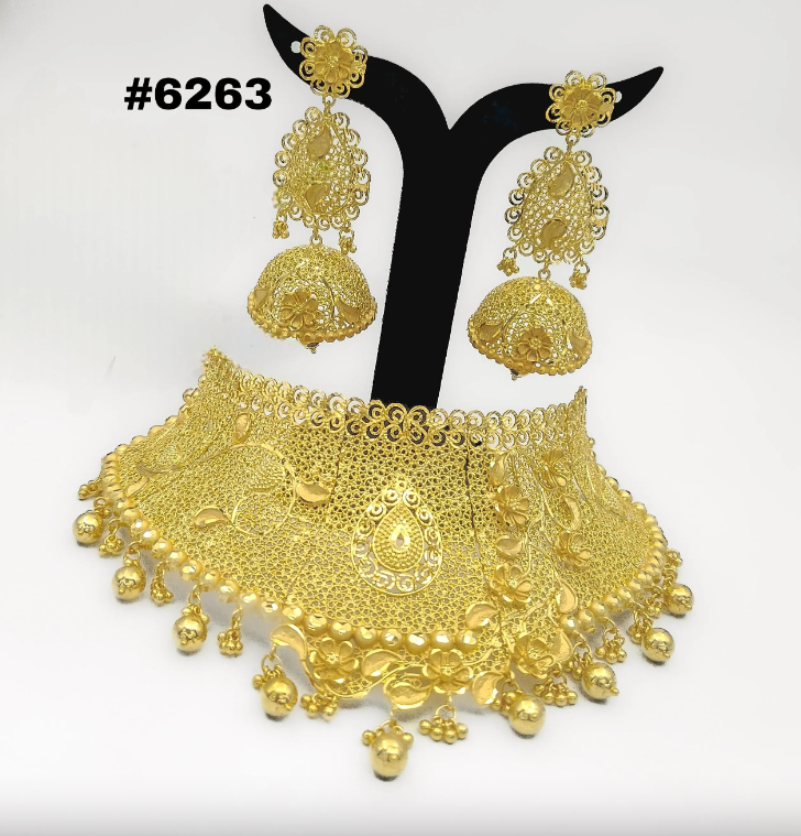 Gold Plated Bridal Short Necklace Set, PMJ Model No: 6263