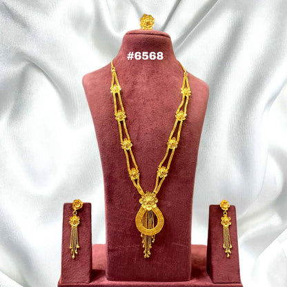 Gold Plated Hand Made Jewelry Long Necklace Set, PMJ Model No: 6568